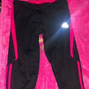 Pink and black adidas workout capris